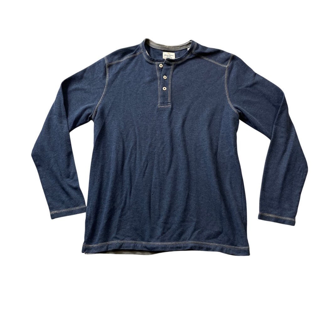 Tommy Bahama Mens Medium Blue Thermal Henley Shirt Cotton Blend Jersey Pullover